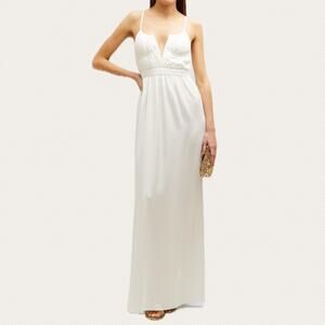 Ramy Brook NWT Becky White Gown Ruched Boning V Neck Slit Maxi Dress Size 2